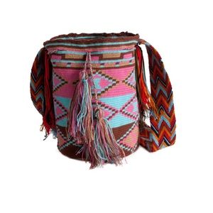 NEW Wayuu Bag - Brown, Pink & Blue